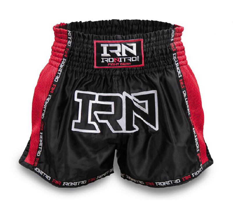 Pantaloncini K1 Muay Thai IRONITRO "Laser" BLACK TO RED